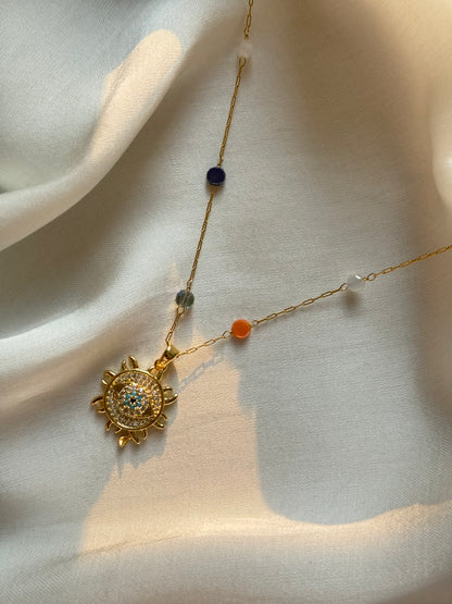 Gemstone Bead & Evil Eye Dainty Necklace
