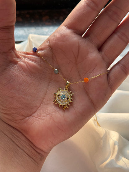 Gemstone Bead & Evil Eye Dainty Necklace