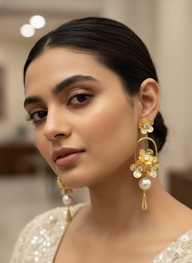 Gold Floral Drop Earrings