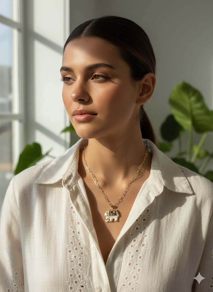 Rainbow Jewel Elephant Pendant Necklace