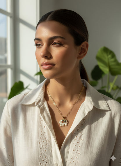 Rainbow Jewel Elephant Pendant Necklace