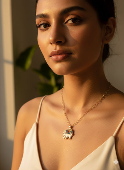 Rainbow Jewel Elephant Pendant Necklace
