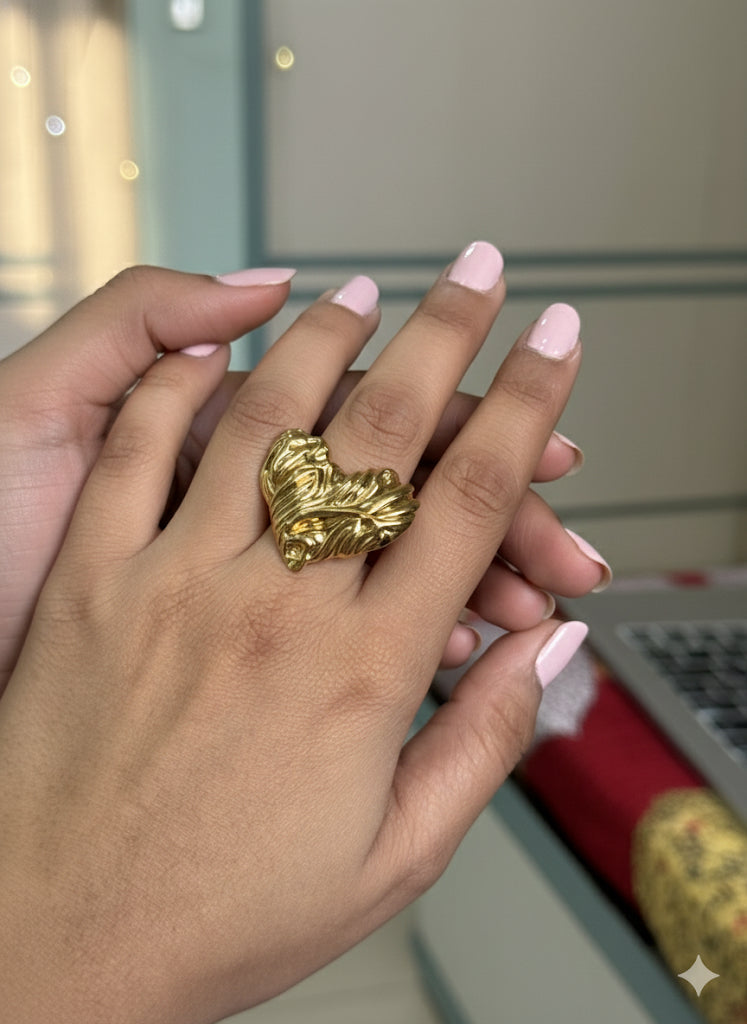 Gold Sculptural Heart Ring