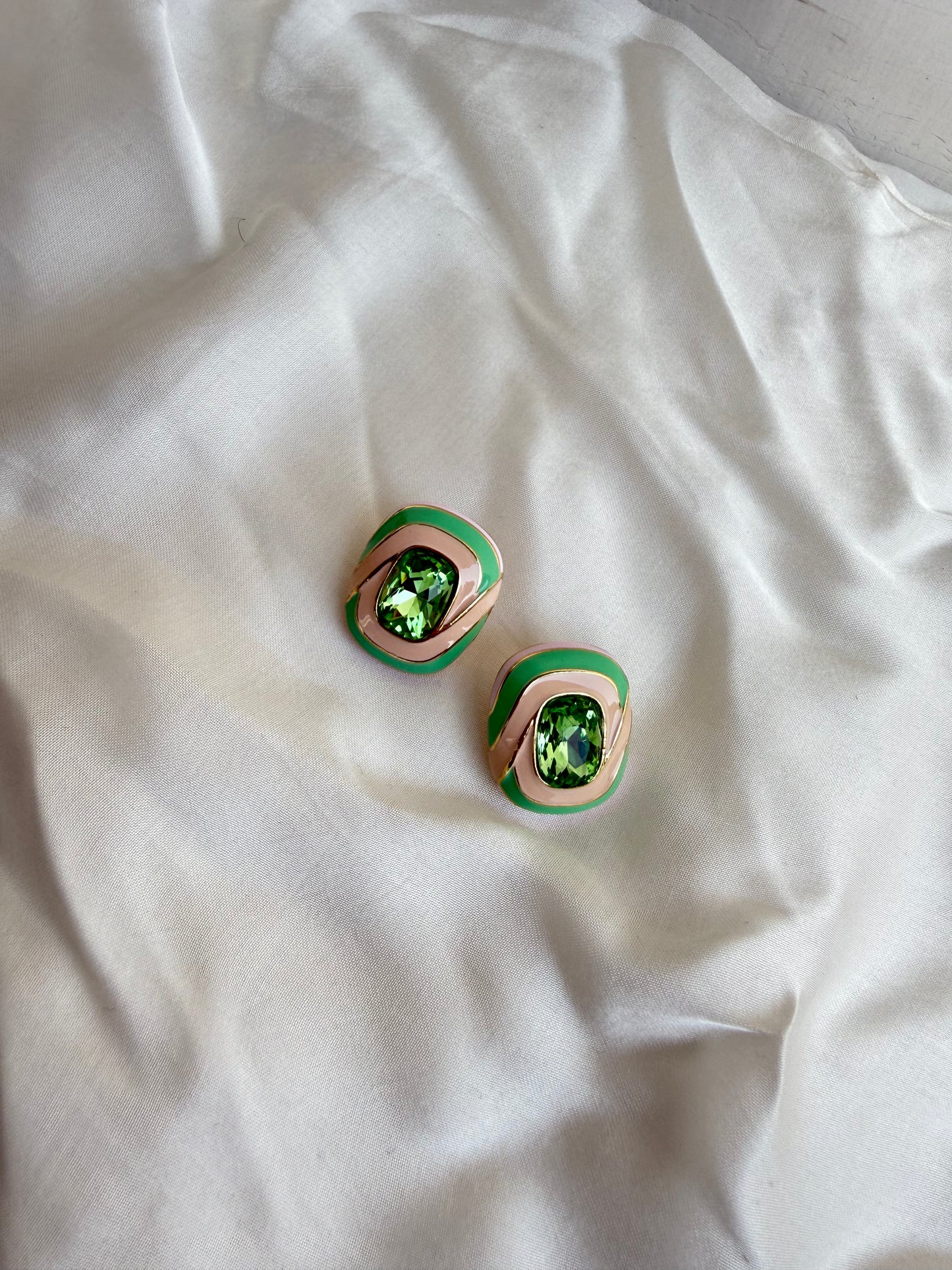 Lime Green Crystal Enamel Earrings