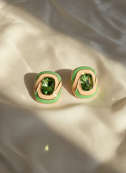 Lime Green Crystal Enamel Earrings