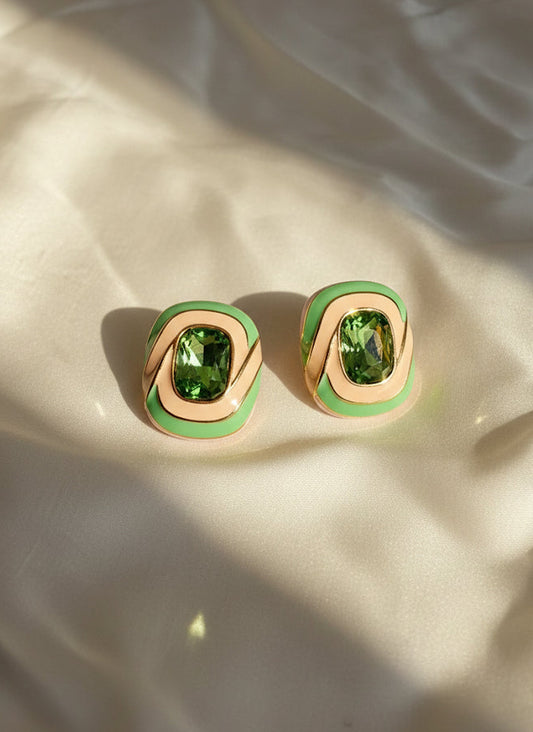 Lime Green Crystal Enamel Earrings