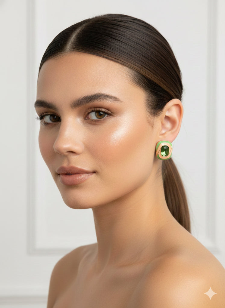 Lime Green Crystal Enamel Earrings