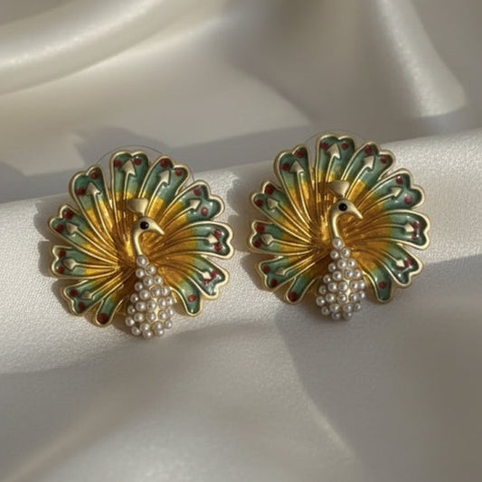 Hand-Painted Enamel Peacock Studs