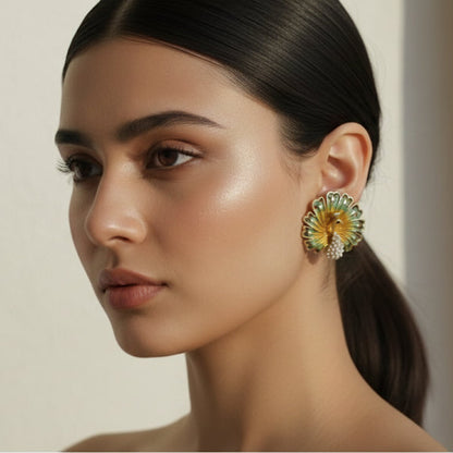 Hand-Painted Enamel Peacock Studs