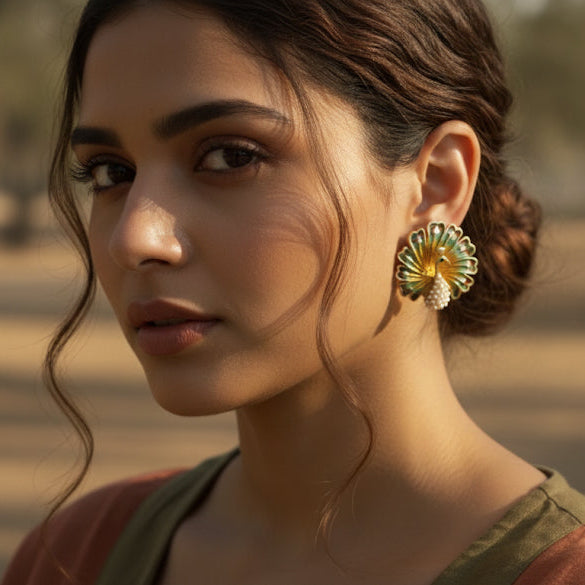 Hand-Painted Enamel Peacock Studs