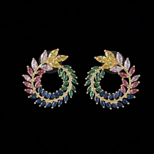 Rainbow Gemstone Wreath Studs Earrings