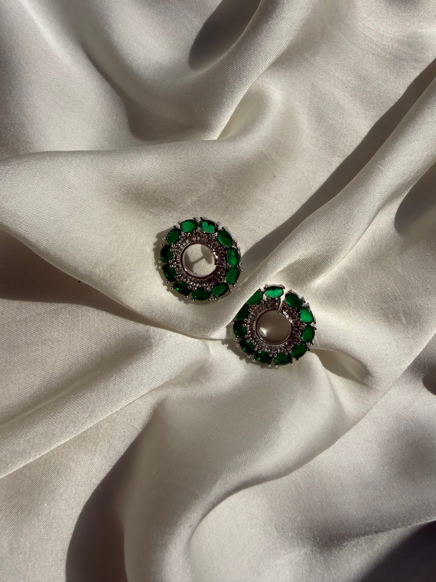 Emerald Green Marquise Halo Studs