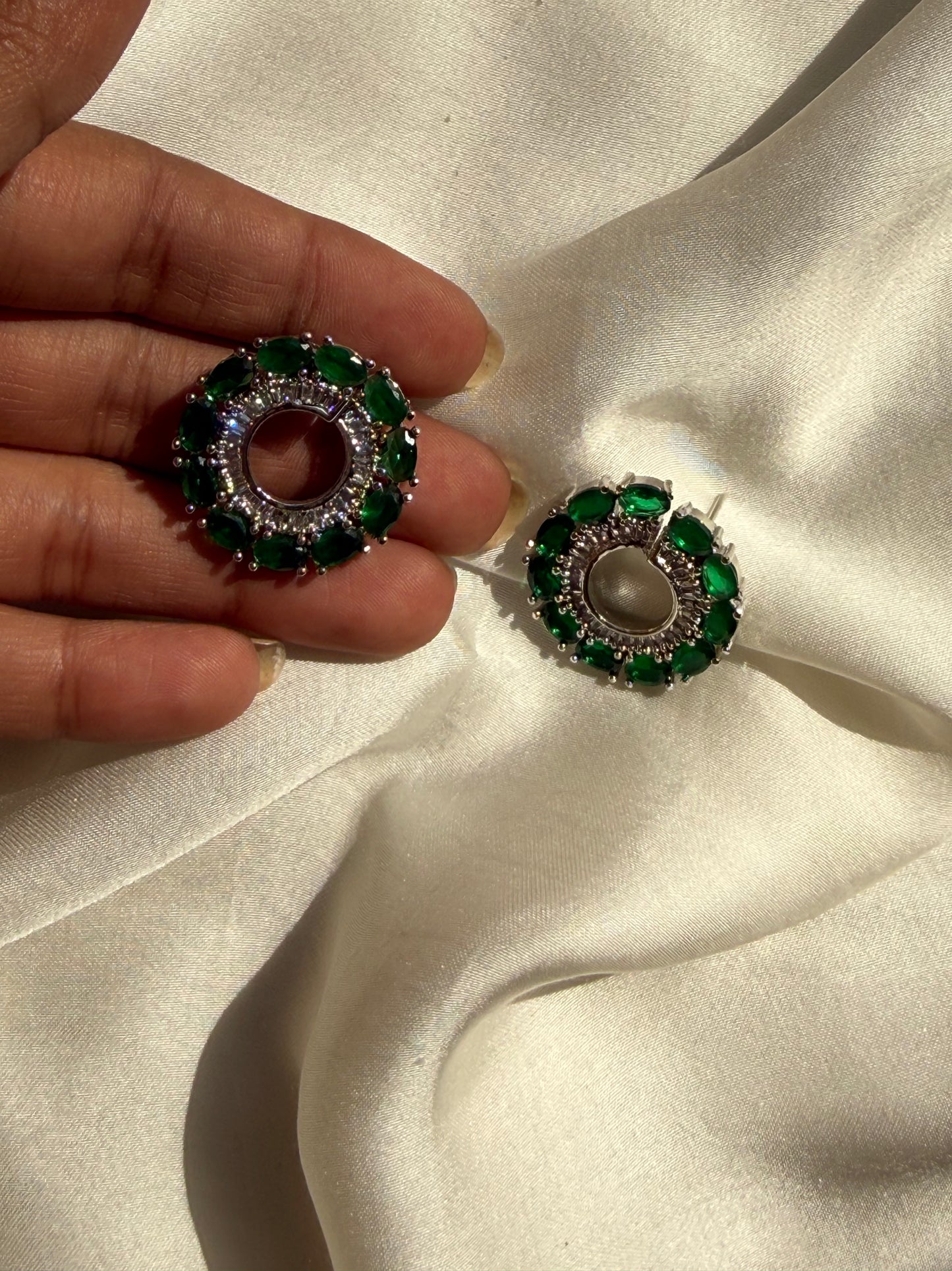 Emerald Green Marquise Halo Studs