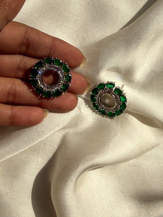 Emerald Green Marquise Halo Studs