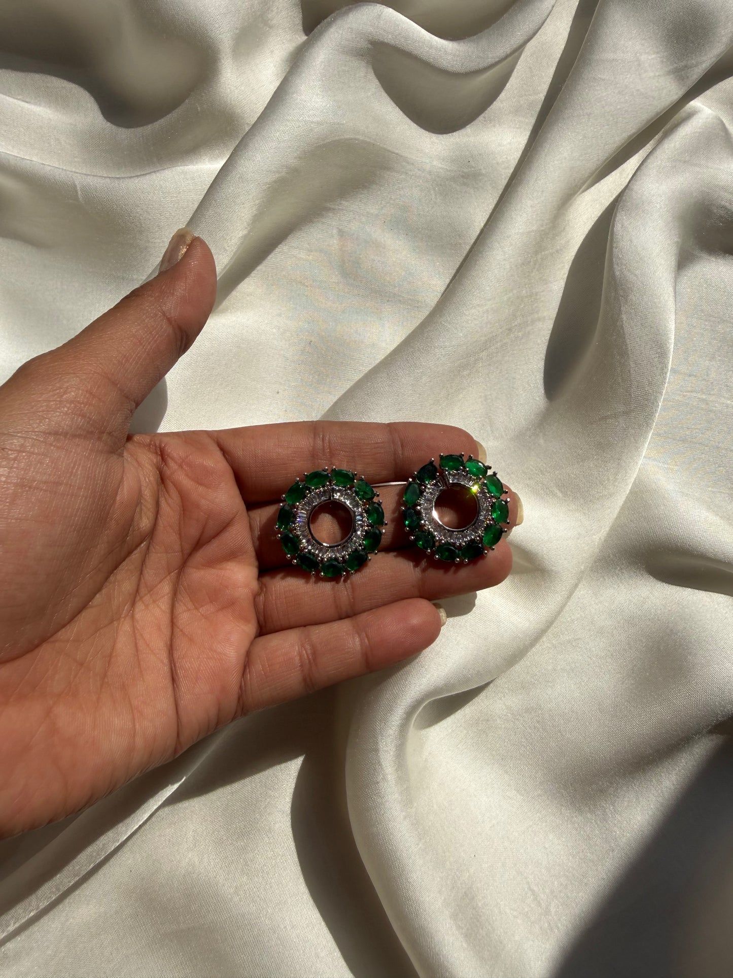 Emerald Green Marquise Halo Studs