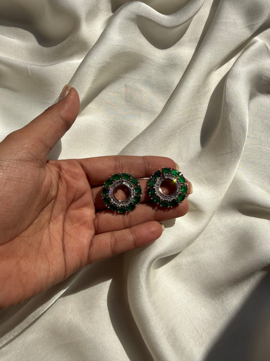 Emerald Green Marquise Halo Studs