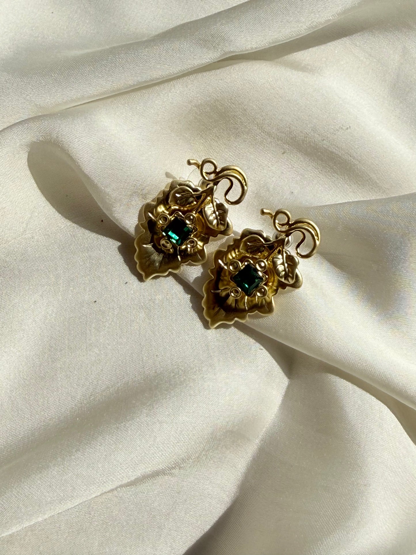 Baroque Emerald Leaf Studs