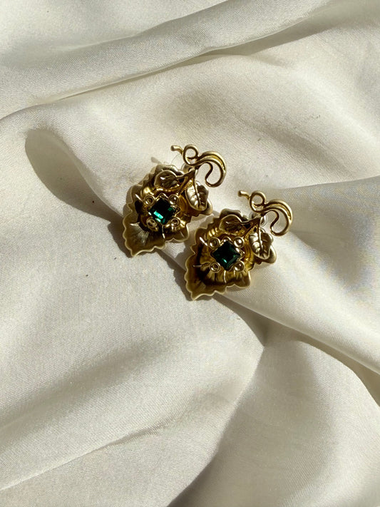 Baroque Emerald Leaf Studs