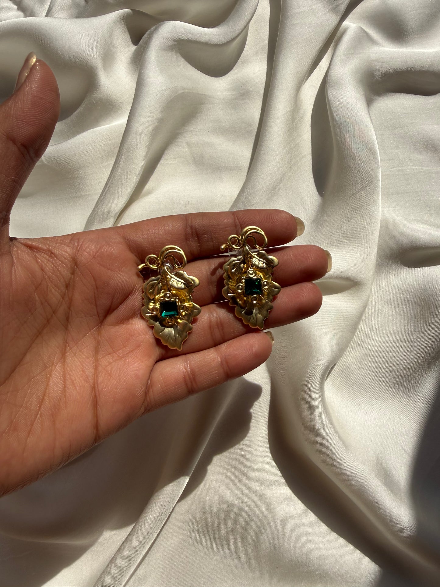 Baroque Emerald Leaf Studs