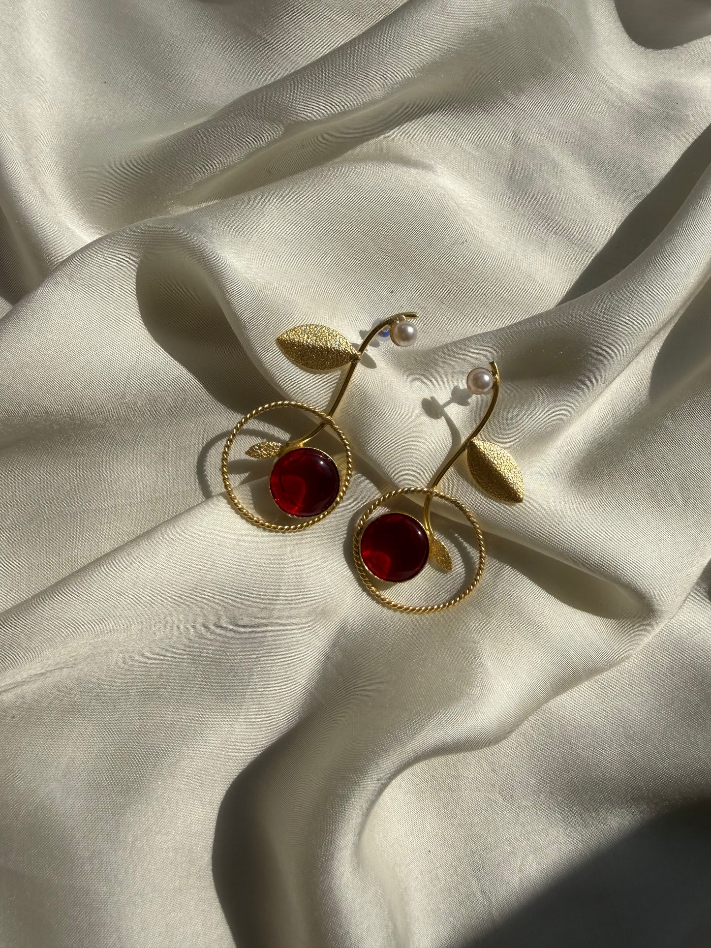 Golden Cherry Dangle Earrings