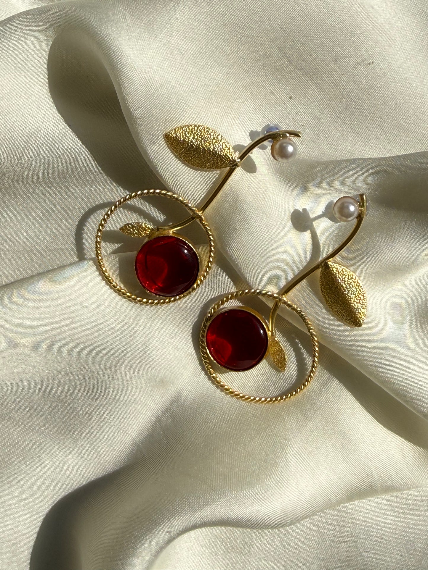 Golden Cherry Dangle Earrings