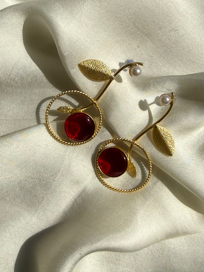 Golden Cherry Dangle Earrings