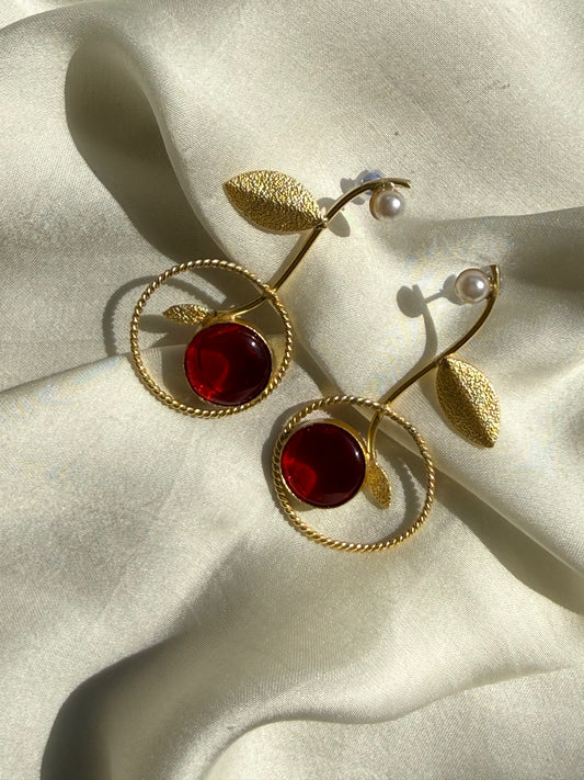 Golden Cherry Dangle Earrings