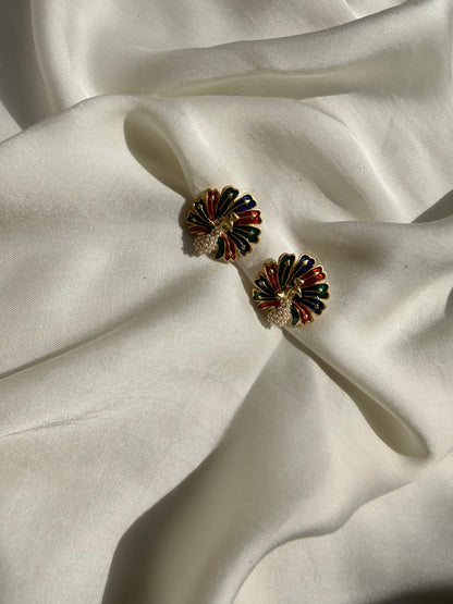 Vibrant Enamel Peacock Studs