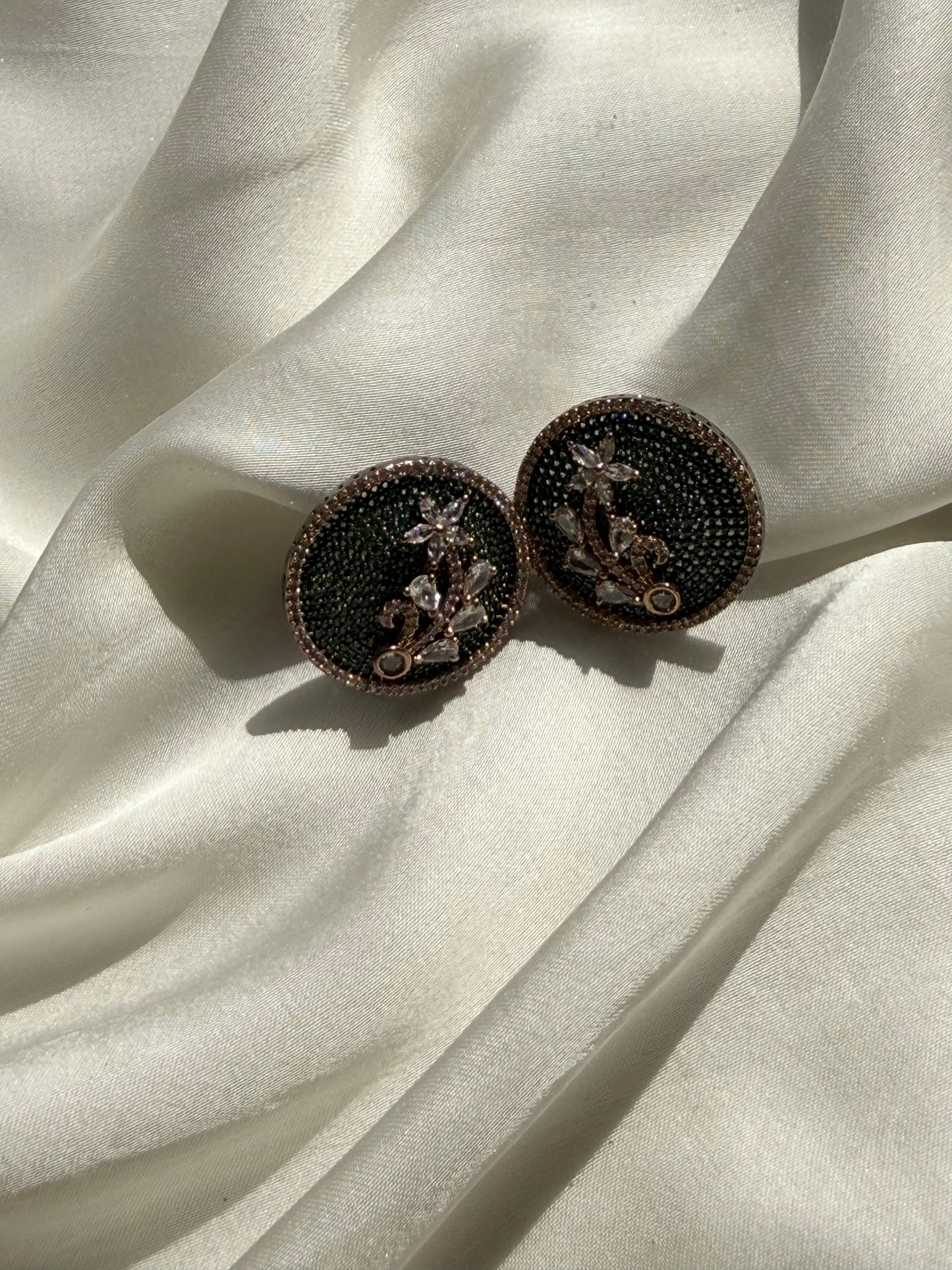 Emerald Floral Pavé Studs