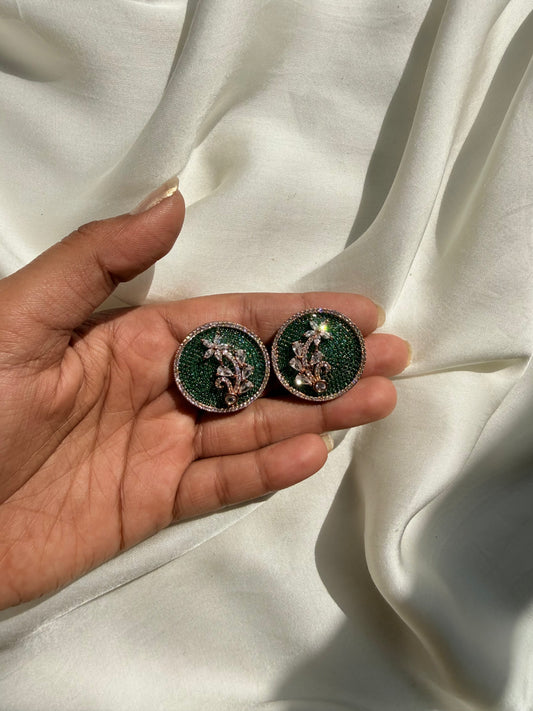 Emerald Floral Pavé Studs