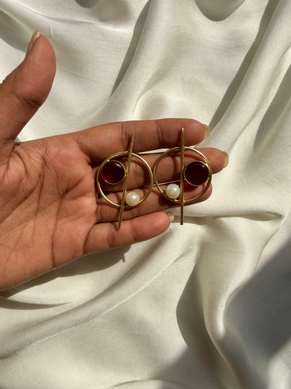 Abstract Red Pearl Bar Studs