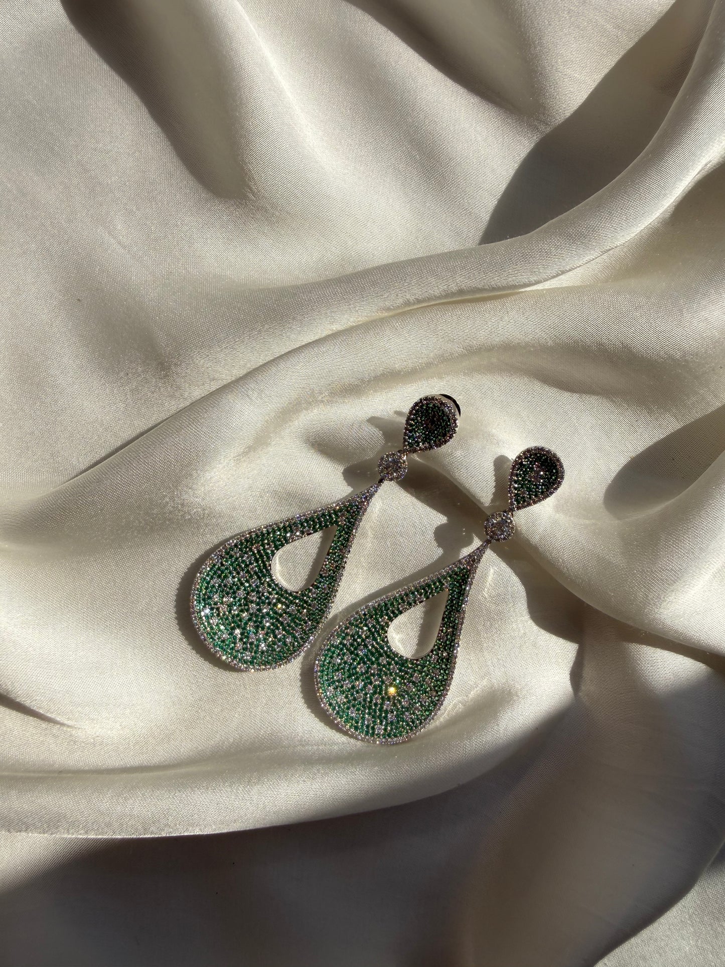 Emerald Pavé Teardrop Dangles Earrings
