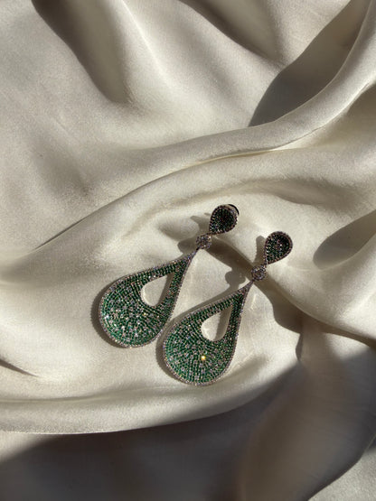 Emerald Pavé Teardrop Dangles Earrings