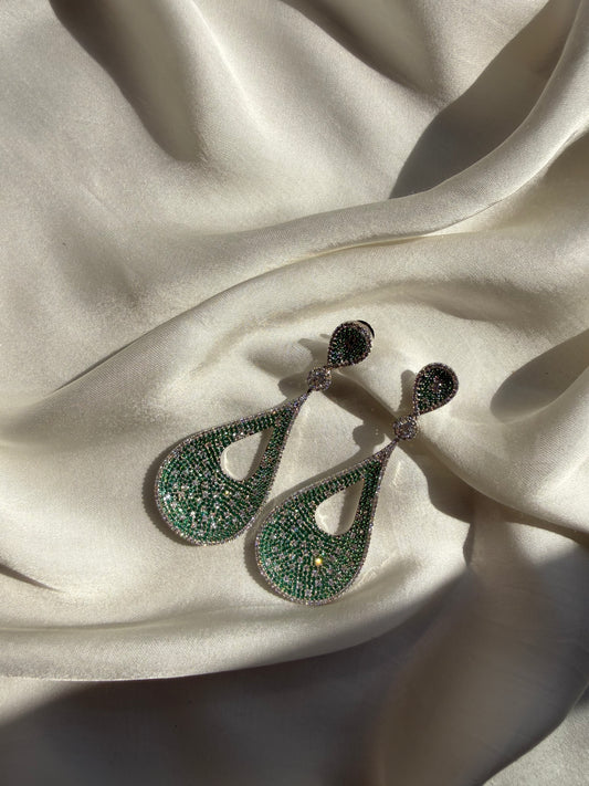 Emerald Pavé Teardrop Dangles Earrings