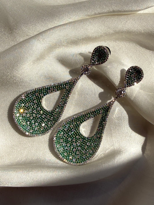 Emerald Pavé Teardrop Dangles Earrings