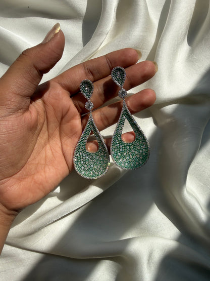 Emerald Pavé Teardrop Dangles Earrings