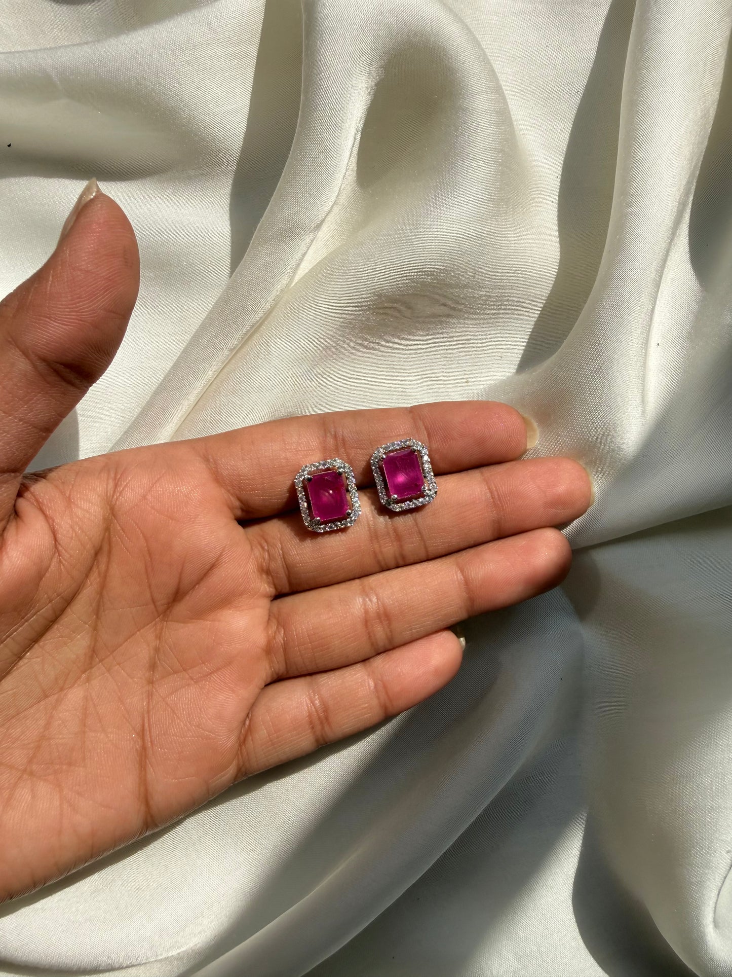 Square Cut Pink Crystal Studs