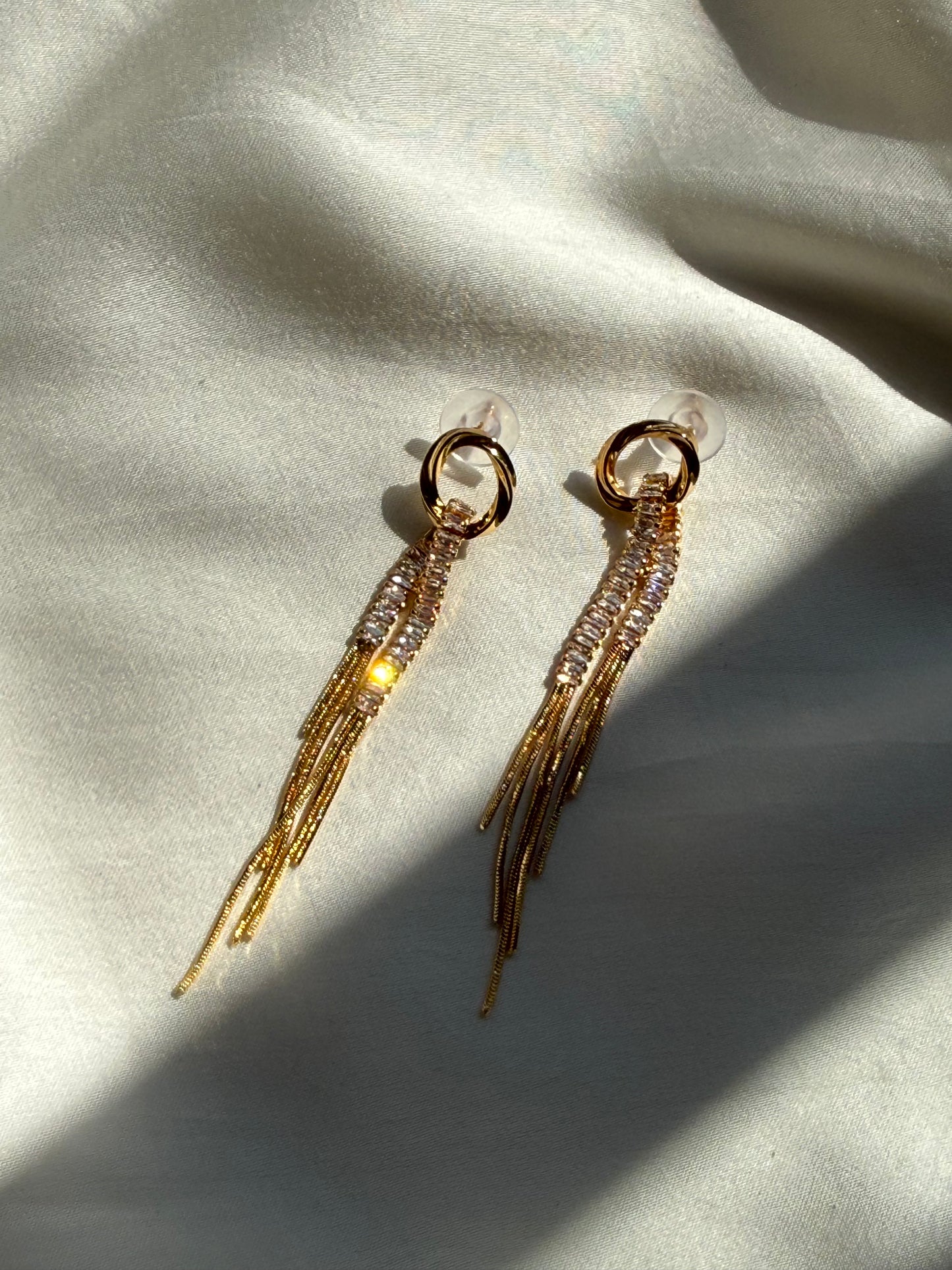 Crystal & Chain Tassel Drops Earrings
