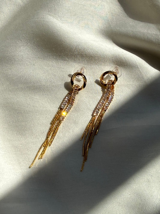 Crystal & Chain Tassel Drops Earrings