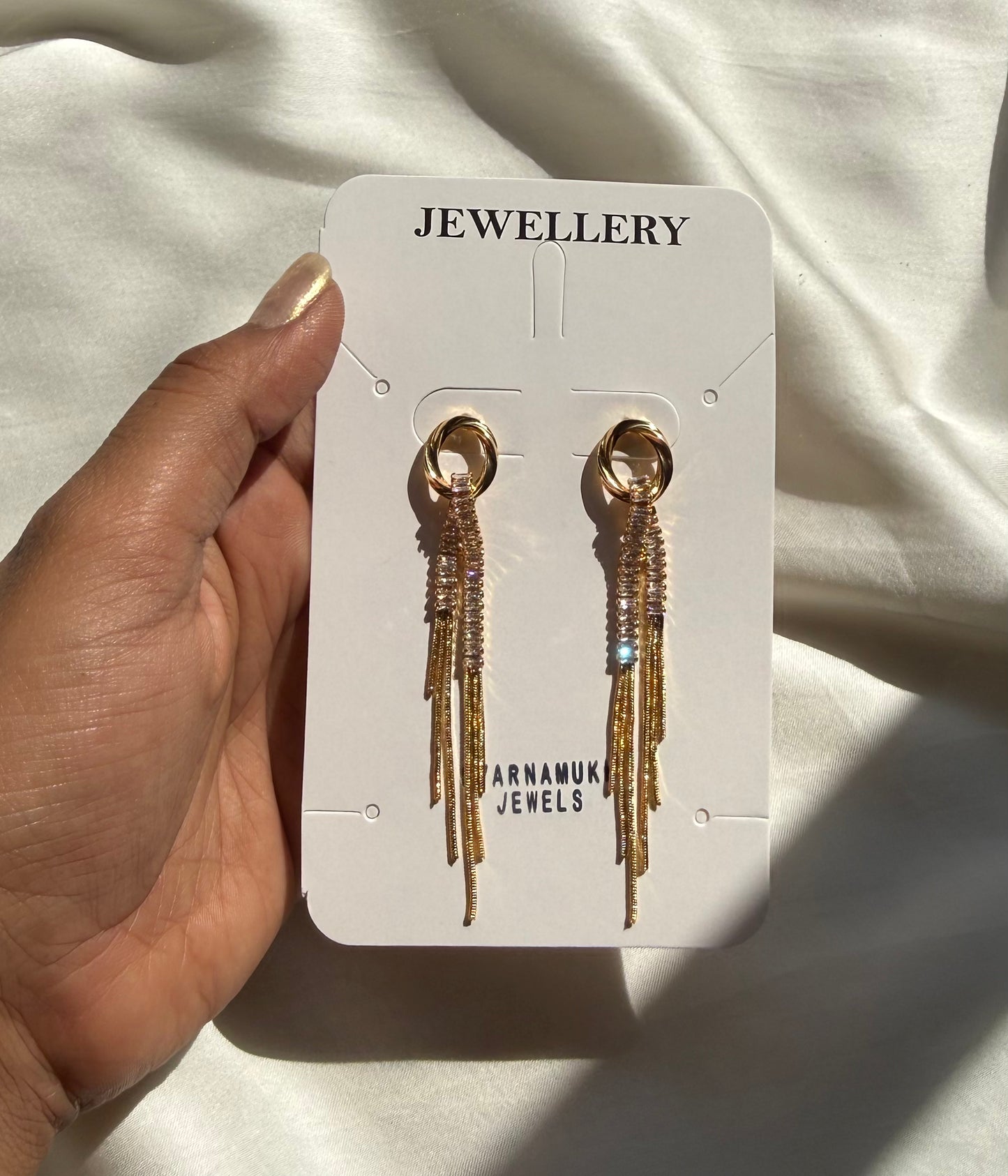 Crystal & Chain Tassel Drops Earrings