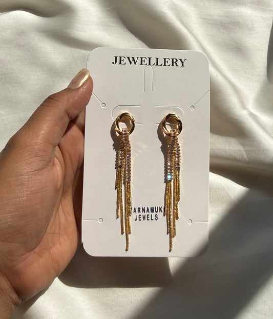 Crystal & Chain Tassel Drops Earrings