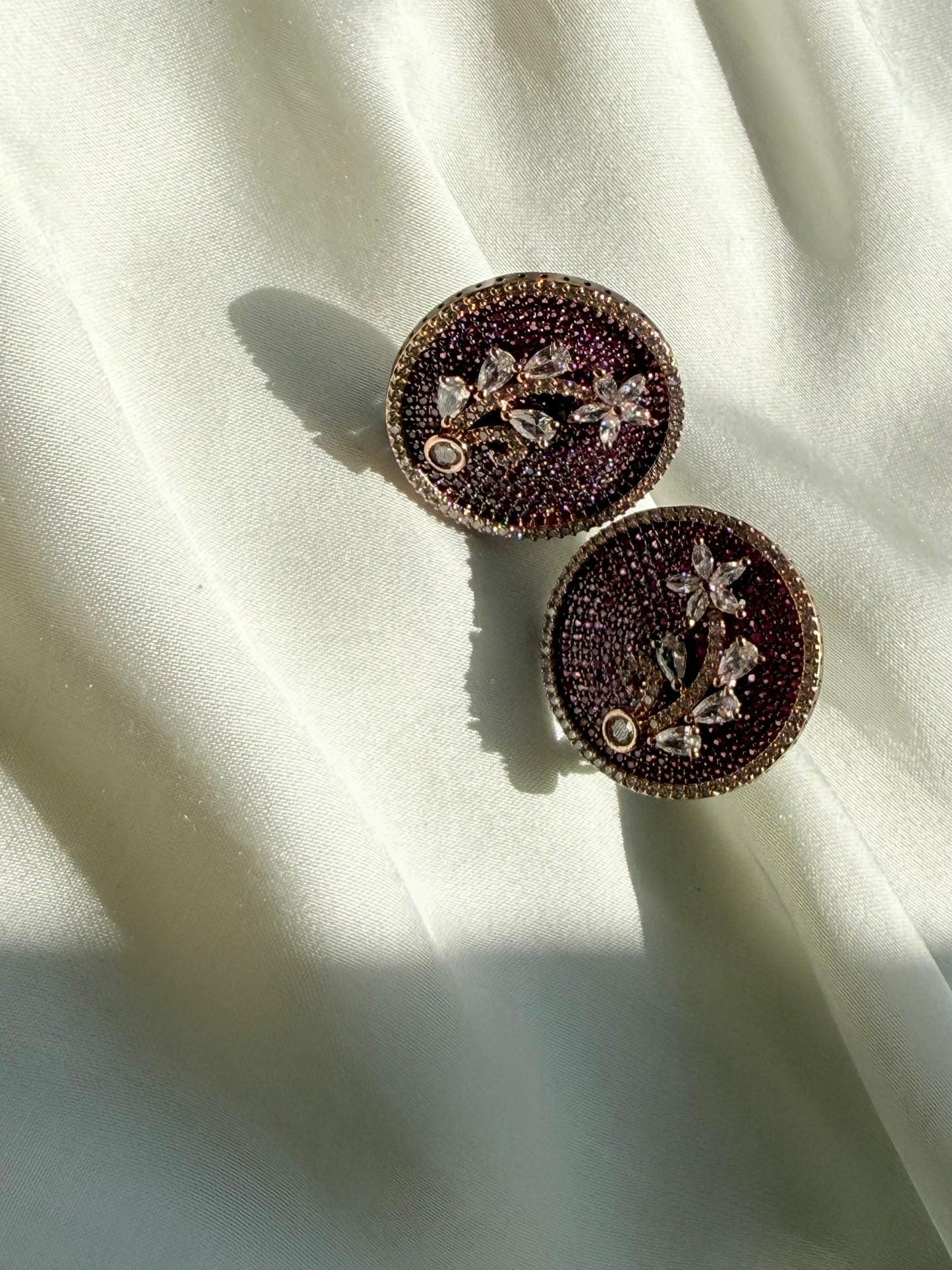 Ruby Pavé Floral Disc Studs