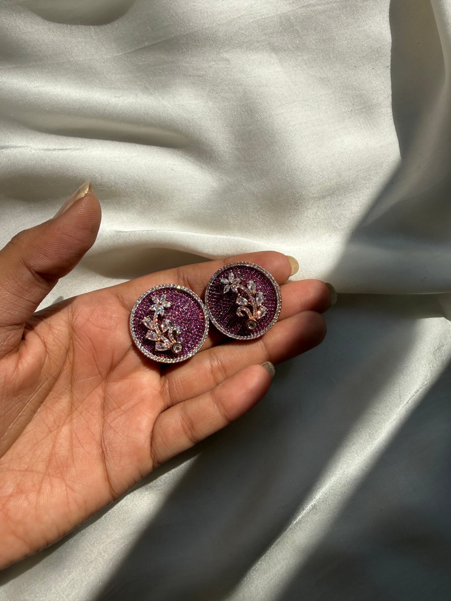 Ruby Pavé Floral Disc Studs
