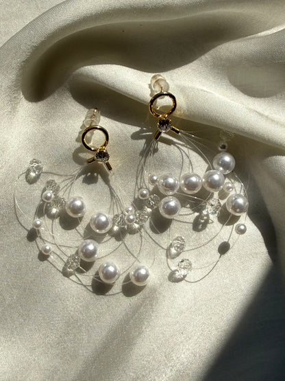 Floating Pearl & Crystal Drop Earrings