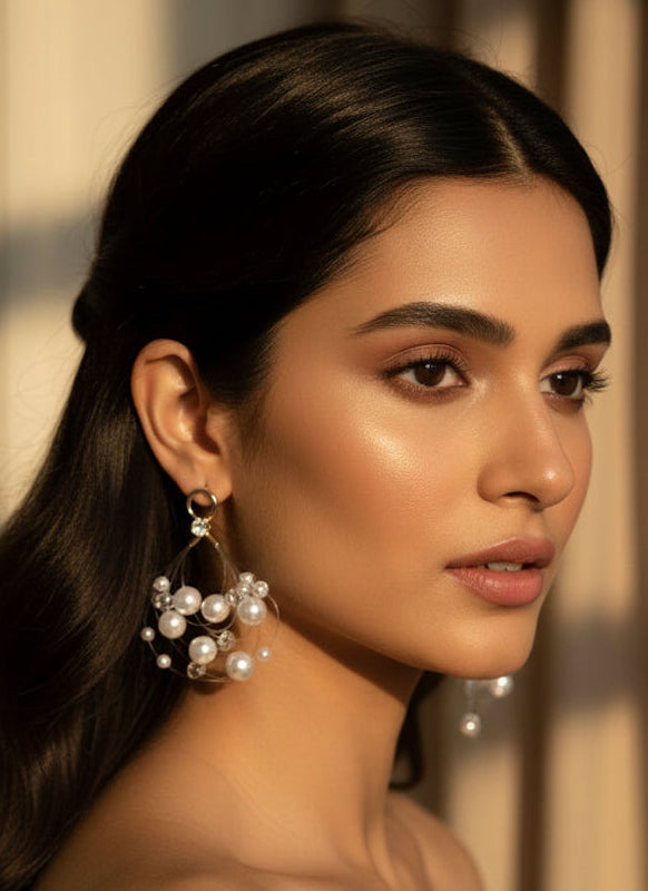 Floating Pearl & Crystal Drop Earrings