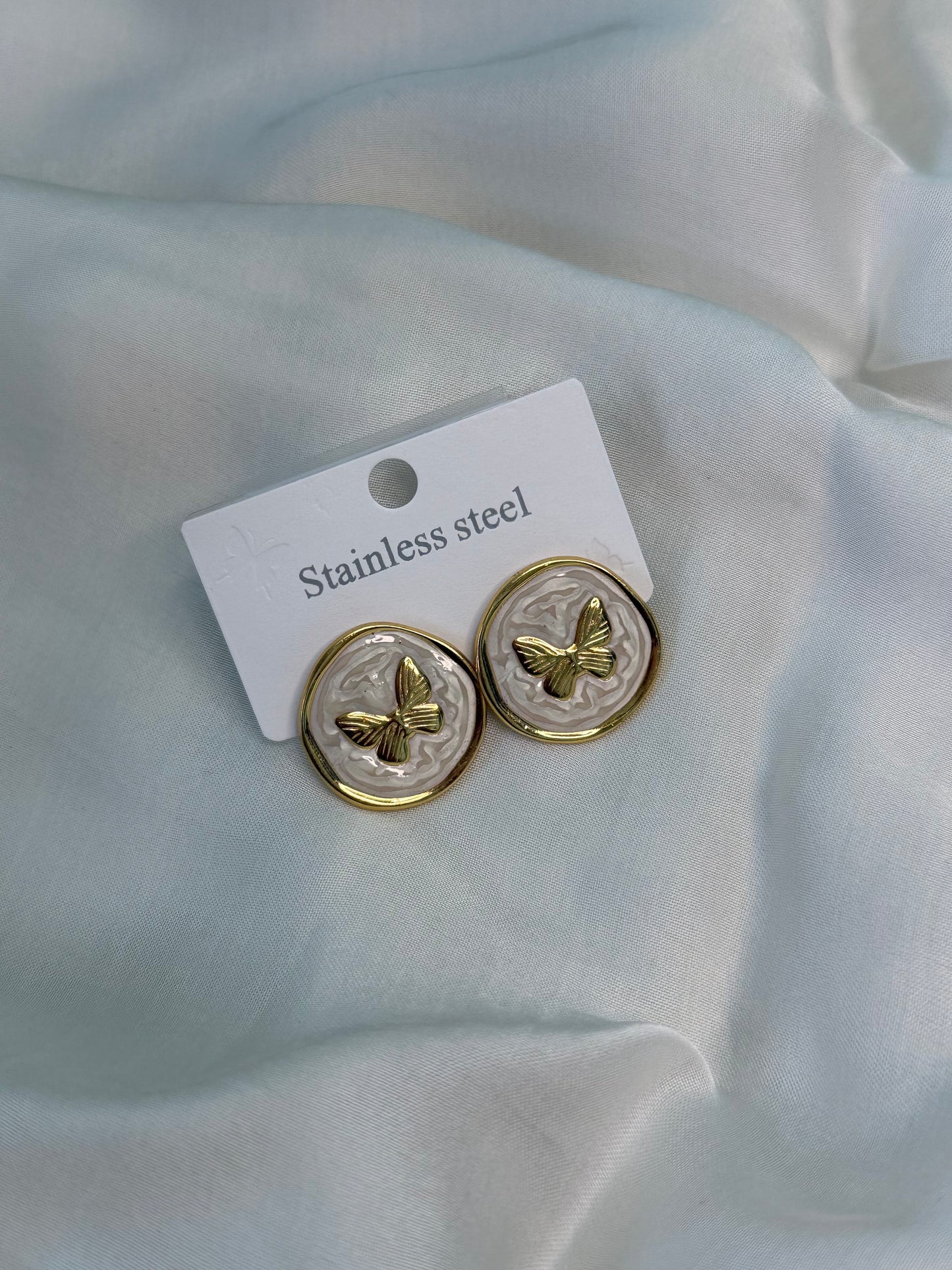 Gilded Butterfly Cameo Earrings