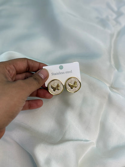 Gilded Butterfly Cameo Earrings