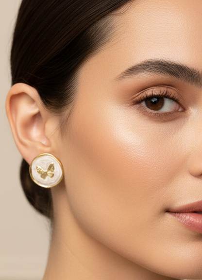 Gilded Butterfly Cameo Earrings