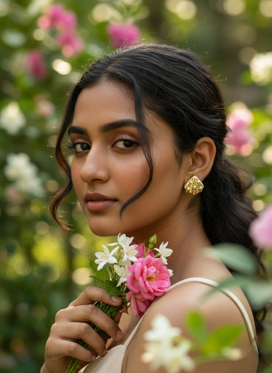 Golden pearl bloom Studs Earrings