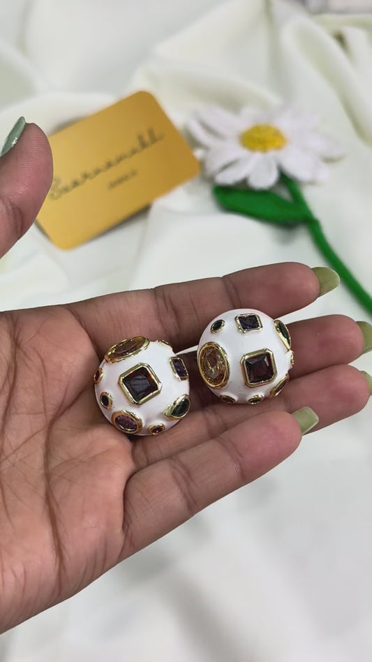 White Enamel Multi-Stone Studs